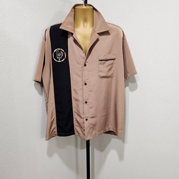 Shirt Mens XL Beer Embroidered Tan Black Button BeRetro Made In USA Dog House - Picture 4 of 6